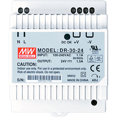 DR-30-24VDC-UL – 1.5 Amp Power Supply